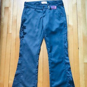 NWT Triple Five Soul herringbone flared dress pants. Sz4. Velvet Applique detail